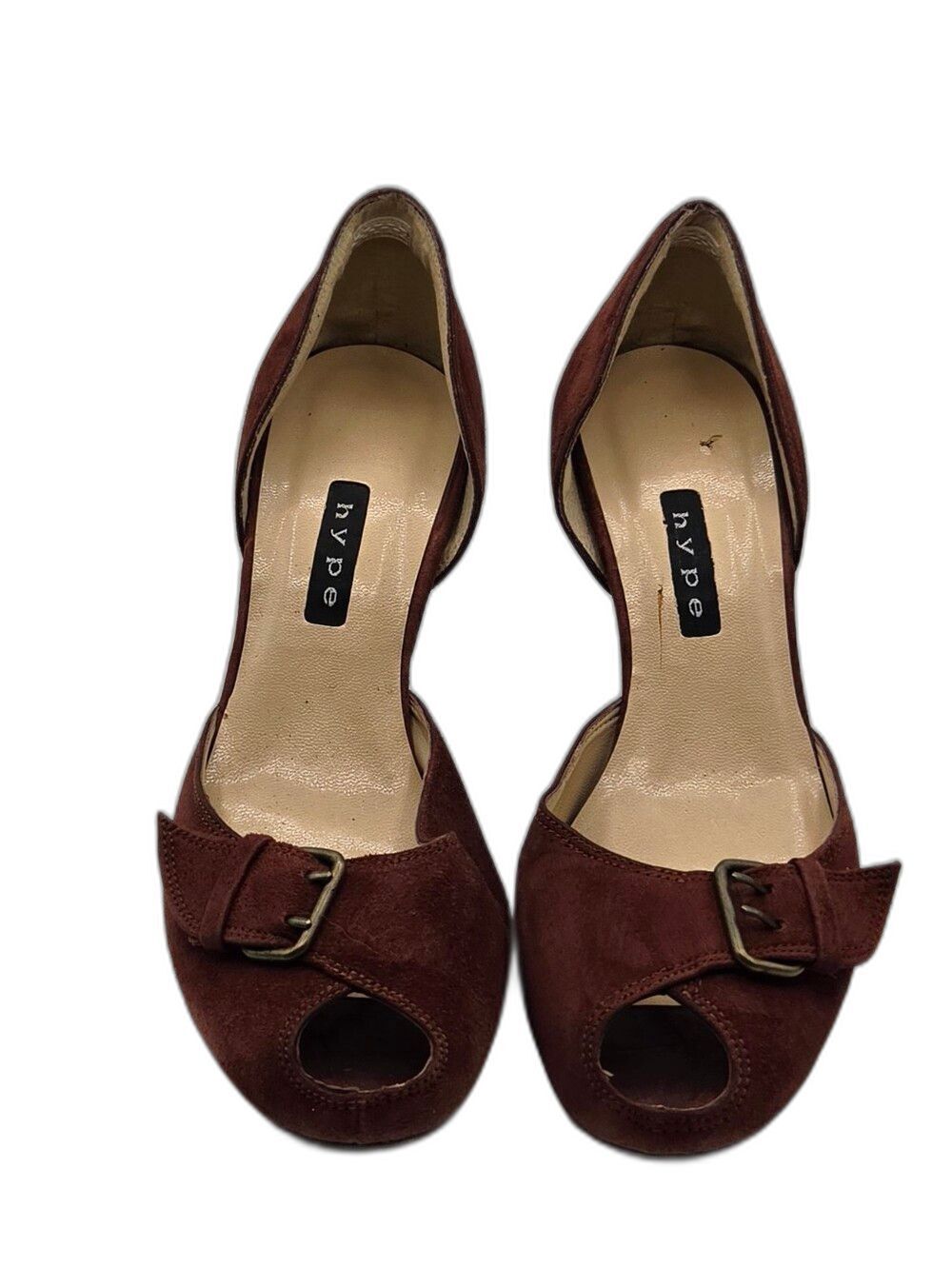 hype Burgundy Suede Peep-toe d'Orsay Style Heels Womens Size 6M